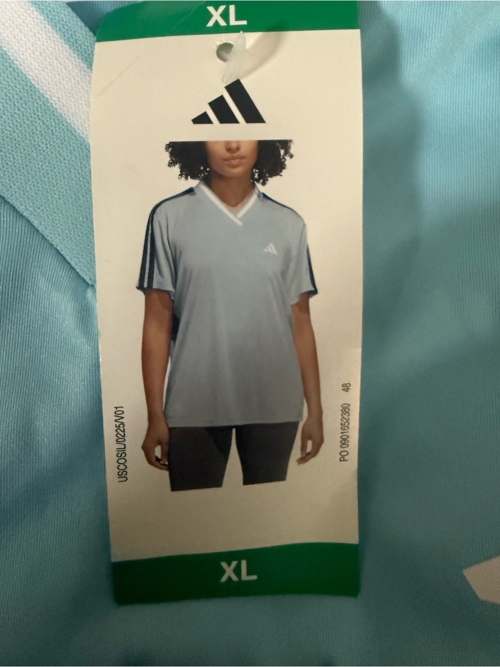 adidas Ice Blue V-Neck Short Sleeve Women's Jersey with Navy Stripes - Picture 2 of 4